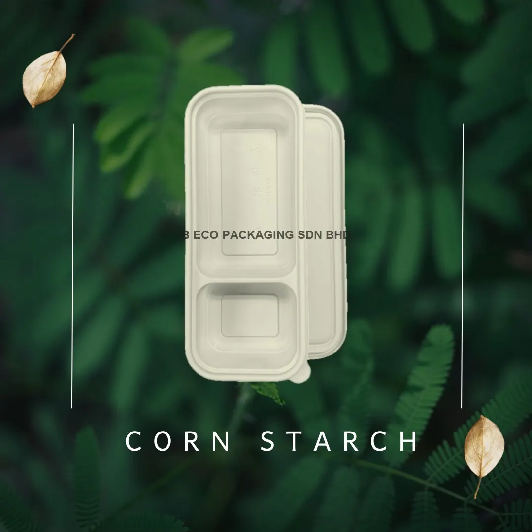 Eco-Friendly 2 Compartment Corn Starch Lunch Box Set