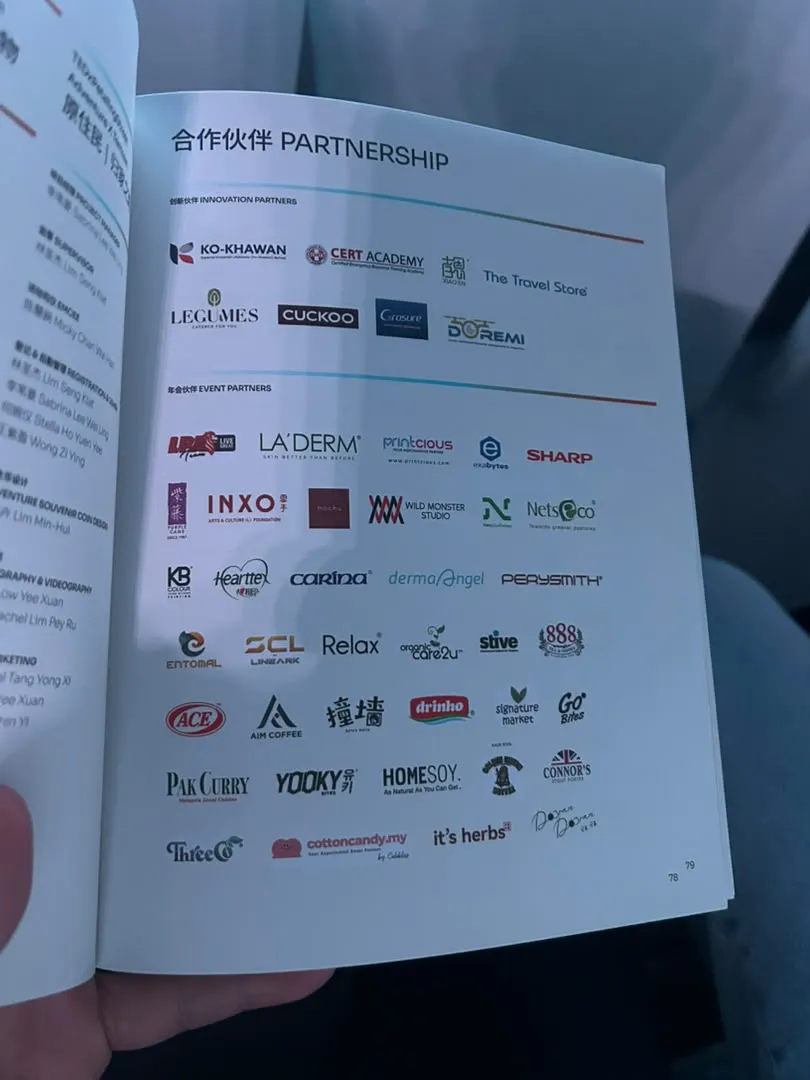 The TEDxPetalingStreet 2026 programme book partnership page listing ThreeCo among the event partners