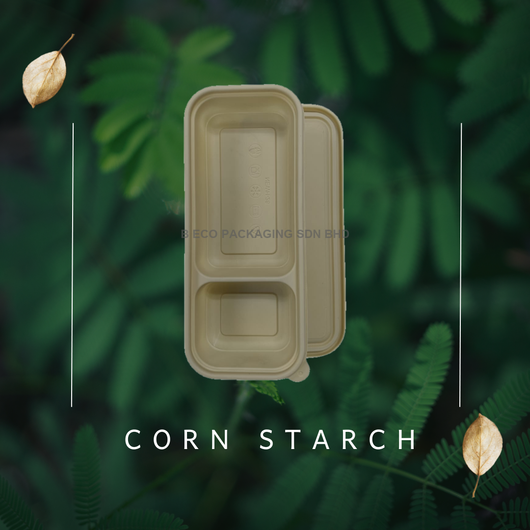 Eco-Friendly 2 Compartment Corn Starch Lunch Box Set