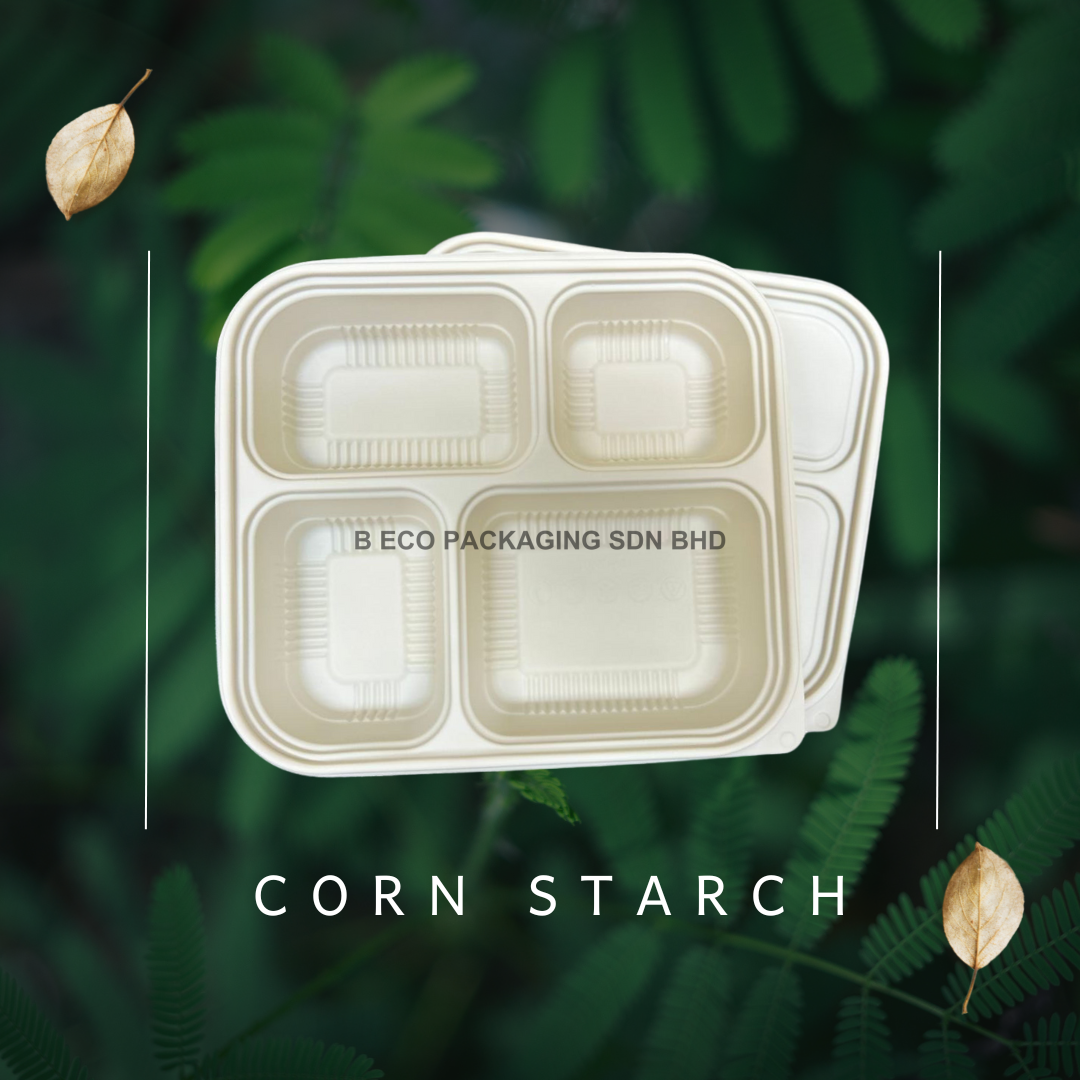 Eco-Friendly 4 Compartment Corn Starch Lunch Box Set