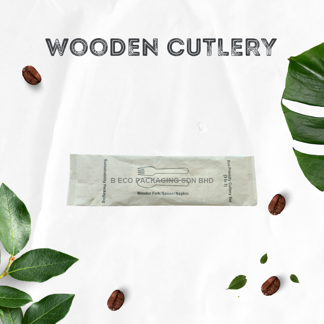 Eco-Friendly Disposable Wooden Cutlery Set 3 in 1 (Napkin/Fork/Spoon)