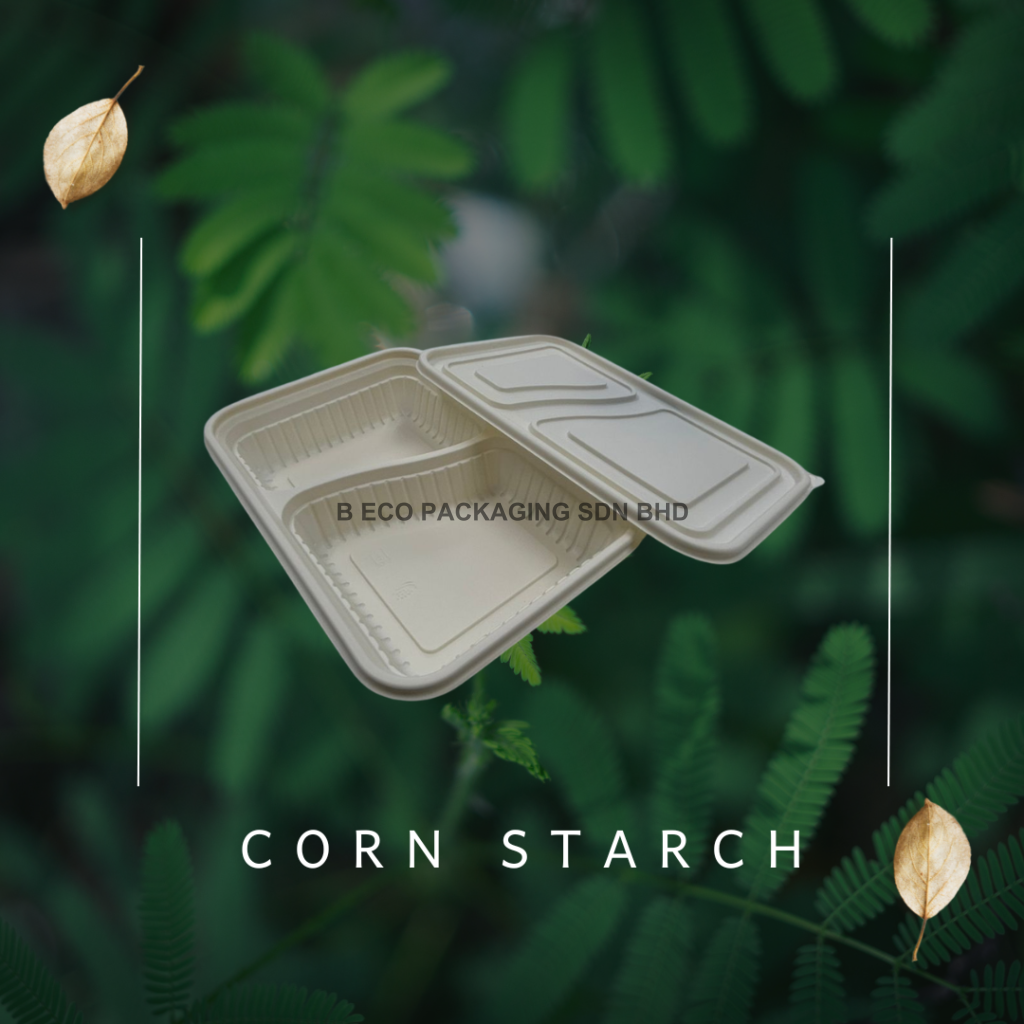 Biodegradable 2 Compartment Corn Starch Lunch Box (750ml) (Set)