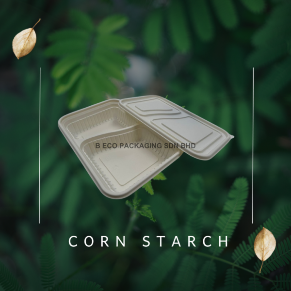 Sustainable 750ml 2 Compartment Corn Starch Takeaway Containers Biodegradable 2 Compartment Corn Starch Lunch Box (750ml) (Set)